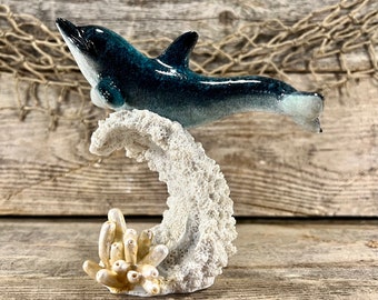 Polyresin Bottlenose Dolphin Exploring Coral Reef Statuette