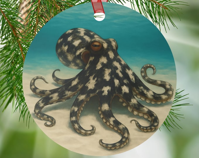 Spotted Octopus Ornament Double Sided Coastal Beach House Nautical Marine Life Sea Creature Decoration for Ocean Lover Wildlife Gift