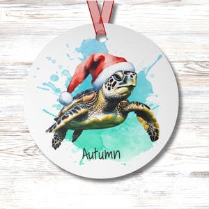 Personalized Sea Turtle Santa Ornament: Coastal Christmas Keepsake