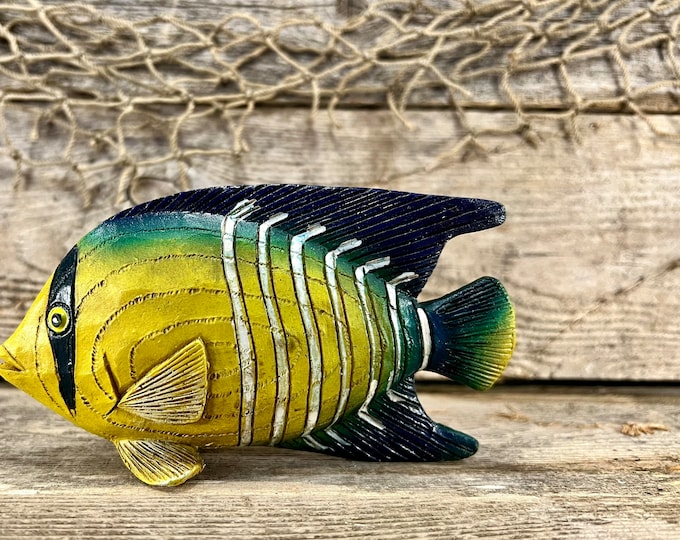 Angel Fish Tabletop Figurine; Hand-Painted, Wood-Look Resin