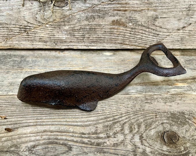Whale Bottle Opener Nautical Handheld Rustic Brown Cast Iron Coastal Decor Beach House Bar Tool Manual Sea Life Gift Vintage Style Accessory