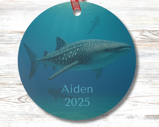 Personalized Whale Shark Ornament Custom Name Front Side Ocean Wildlife Coastal Beach Sea Life Decoration for Ocean Lover or Gift