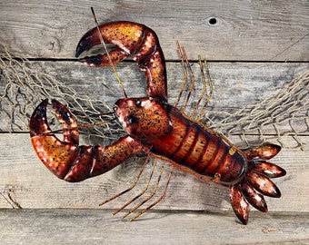 Hammered Metal and Glass Deep Copper Lobster Sun Catcher Wall Art