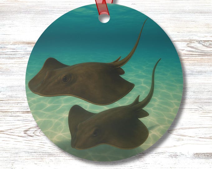 Stingray Couple Ornament Beach Sea Life Decor Coastal Ocean Animal Lovers Gift Underwater Duo Ornament Round Double Sided Hanging