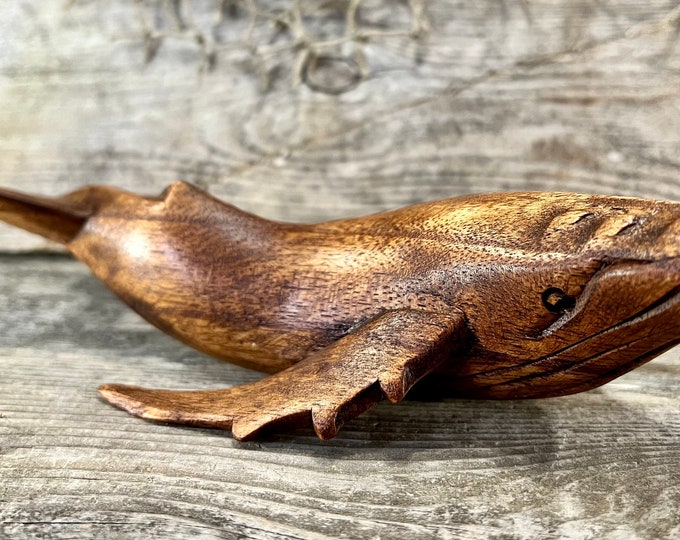 Atlantic Blue Whale Tabletop Figurine; Hand-Carved Wood