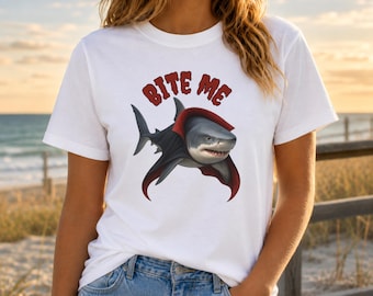 Vampire Shark Halloween Shirt with Bite Me Graphic