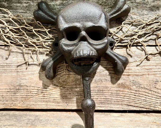 Rustic Brown Skull and Crossbones Cast Iron Wall Hook