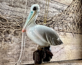 Great White Pelican On Pilings Polyresin Figuine Ornament