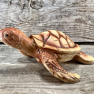 Sea Turtle; Miniature Resin Wood-Look Tabletop Figurine