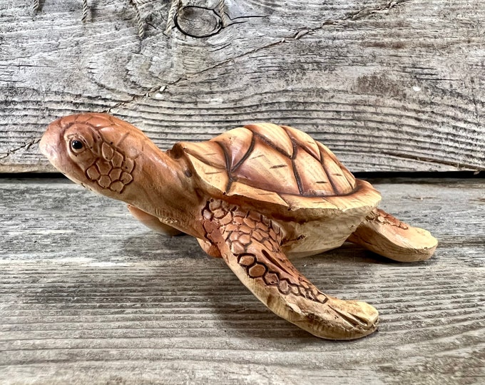 Sea Turtle; Miniature Resin Wood-Look Tabletop Figurine