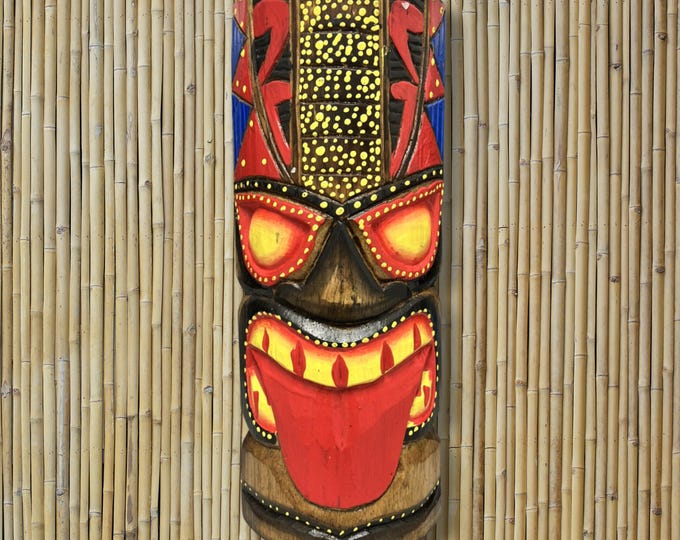 Hand Painted Tiki Mask: Playful Menehune Tribal Art
