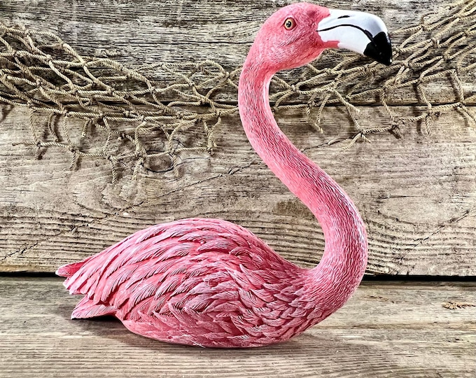 Florida Resting Pink Flamingo Hand-Painted Resin Tabletop Statuette