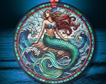 Mermaid Ornament Beautiful Suncatcher-Inspired Coastal Decor Gift for Mermaid Lovers Round Ocean Ornament for Her