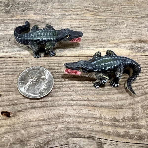 Miniature Resin American Alligators with Open Mouths Reain Figurines; SET OF 2