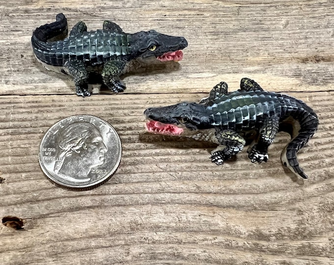 Miniature Resin American Alligators with Open Mouths Reain Figurines; SET OF 2