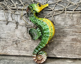 Green and Yellow Polyresin Seahorse Everyday Ornament Figurine