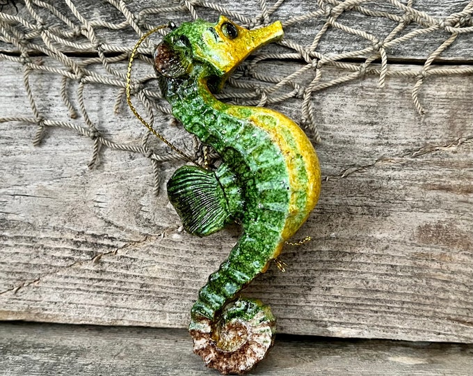 Green and Yellow Polyresin Seahorse Everyday Ornament Figurine