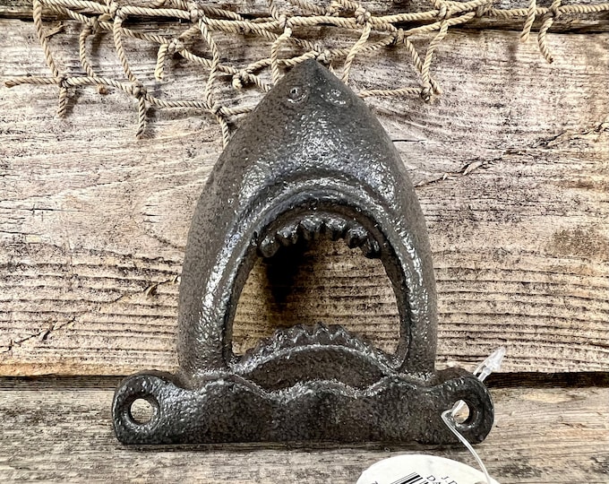 Rustic Brown Cast Iron Great White Shark Wall-Mounted Bottle Cap Opener