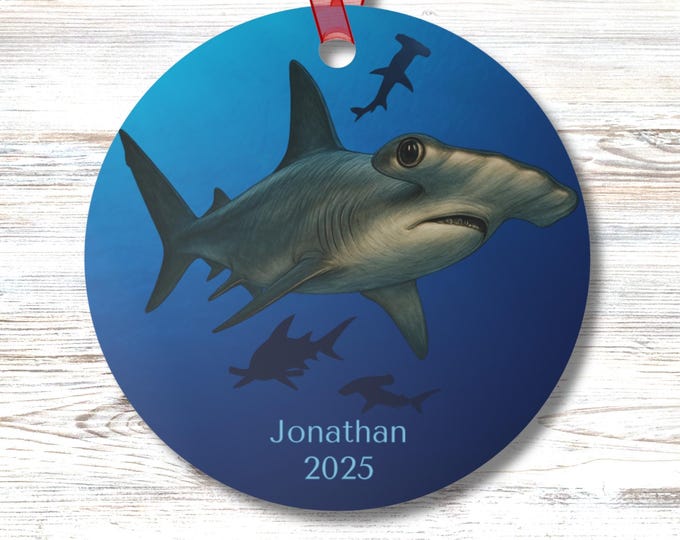 Personalized Hammerhead Shark Ornament for Car Mirror Tree Desk or Gift Double Sided Ocean Decor Custom Front Coastal Sea Life