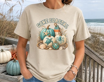 Gone Coastal Fall Pumpkin T Shirt Nautical Coastal Halloween Tee Beach Lover Autumn Shirt