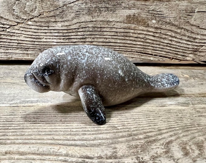 Miniature Florida Manatee Figurine, Coastal Sea Cow Shelf Decor