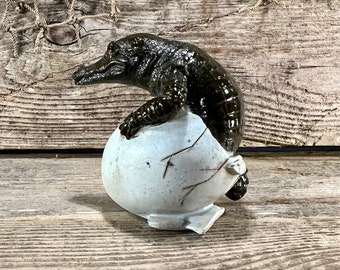 American Alligator Hatchling Climbing from Egg Hand-Painted Resin Figurine