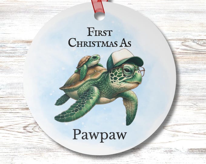 Personalized Grandpa First Christmas Ornament: Coastal Sea Turtle Keepsake
