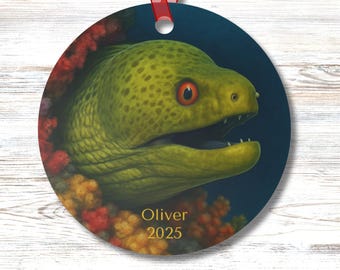 Personalized Moray Eel Ornament: Double-Sided Metal Sea Life Decor