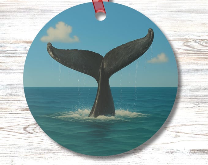Whale Tail Ornament Double Sided Coastal Beach Nautical Ocean Wildlife Symbol of Good Luck Safe Travels and Freedom for Sea Lover Gift
