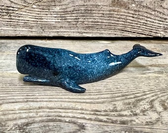 Miniature Sperm Whale Figurine Blue Ocean Animal Sculpture Polyresin Sea Life Decor Nautical Tabletop Accent Coastal Beach House Gift