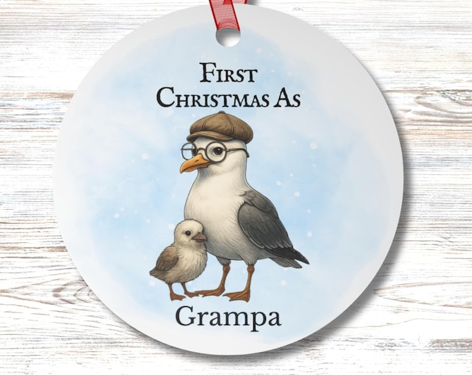 Personalized Grampa's First Christmas Ornament: Coastal Seagull Design