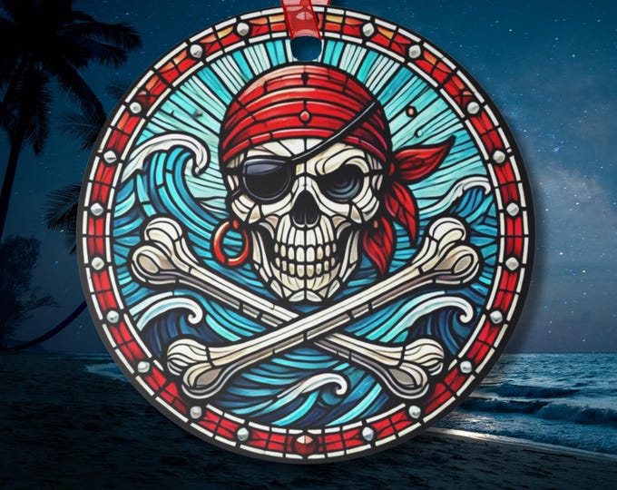 Pirate Skull Crossbones Ornament Red Bandana Eyepatch Gift for Pirate Lover Beach Car Desk Tree Decor Suncatcher-Inspired Ornament