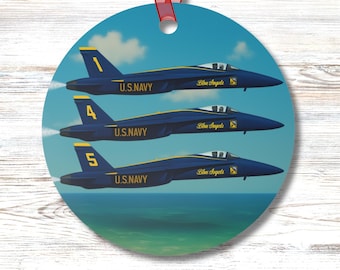 Blue Angels Ornament Pensacola Beach Navy Jets Flying Over Ocean Air Show Gift for Him Coastal Decor Aviation Collectible Year Round Use