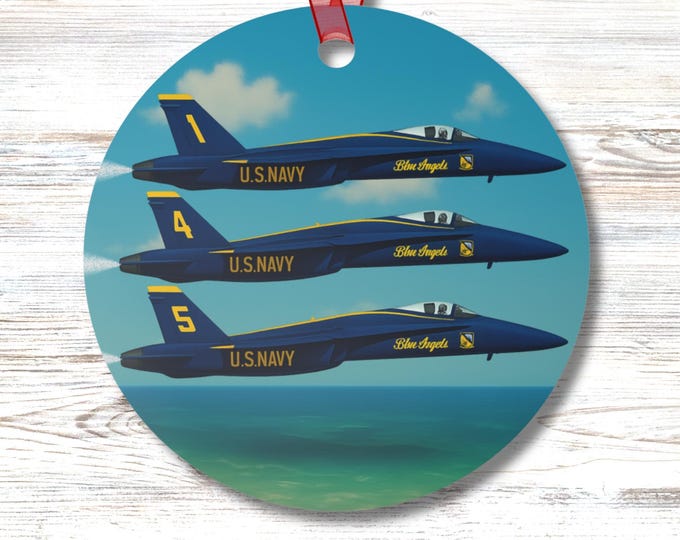 Blue Angels Ornament Pensacola Beach Navy Jets Flying Over Ocean Air Show Gift for Him Coastal Decor Aviation Collectible Year Round Use