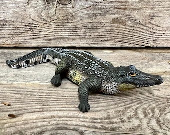 Unique Florida American Alligator Han-Painted Resin  Figurine with Outstretched Tail Gift for Gator Lover