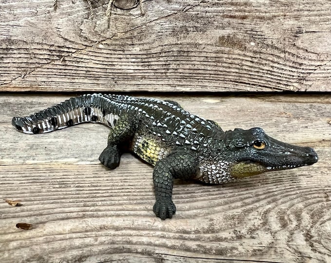 Unique Florida American Alligator Han-Painted Resin  Figurine with Outstretched Tail Gift for Gator Lover