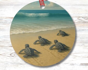 Sea Turtle Hatchlings Ornament: Coastal Beach Ocean Wildlife Decoration