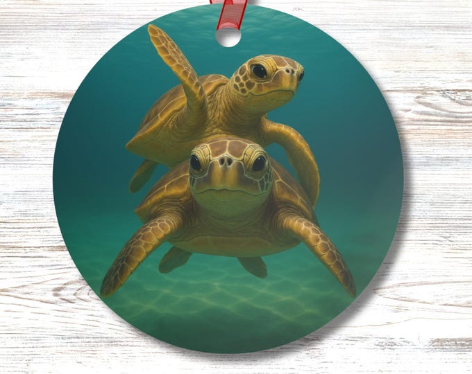 Sea Turtle Best Friends Ornament Double Sided Coastal Ocean Sea Life Marine Animal Lovers Gift for Beach House Desk Office Decor
