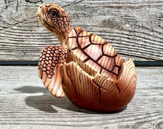 Miniature Sea Turtle Hatchling Wood-Look Resin Figurine