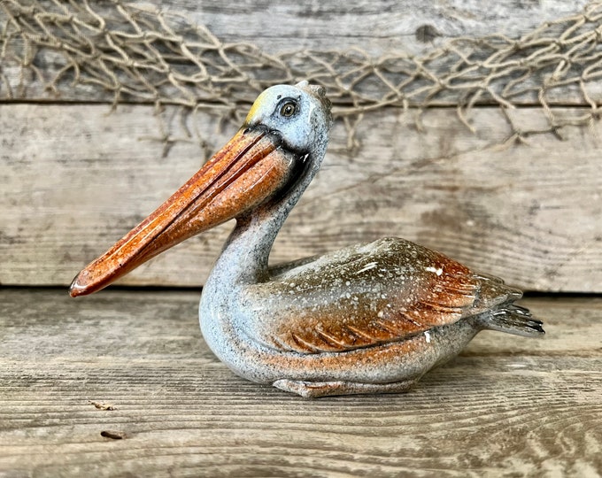 Polyresin Sitting Coastal Brown Pelican Statuette