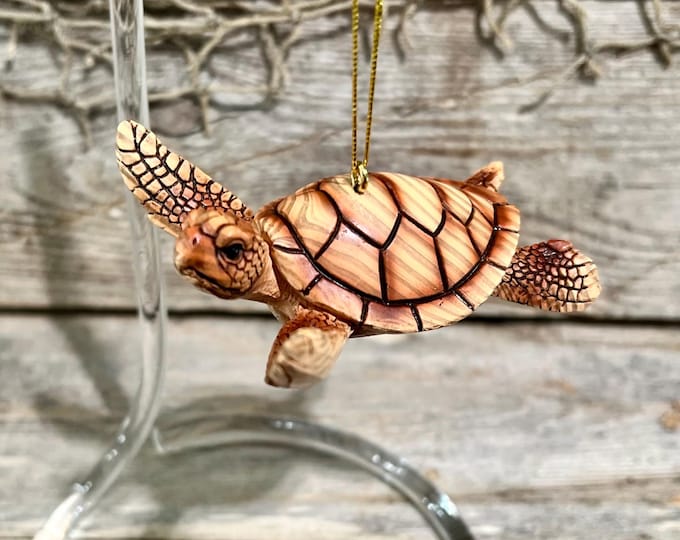 Sea Turtle Coastal Ornament Miniature Resin Wood-Look Tabletop Figurine Gift for Beach Lover Turtle Lover Gift