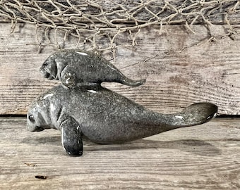 Polyresin Florida Manatee Mother and Calf Figurine