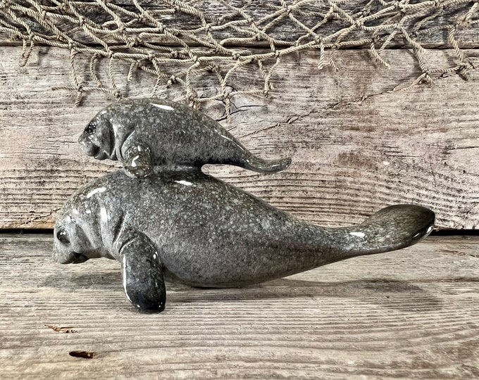 Polyresin Florida Manatee Mother and Calf Figurine