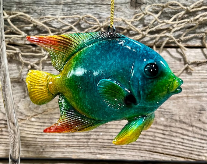Colorful Polyresin Tropical Fish Ornament Figurine for Beach and Sea Life Lovers Gift Tropical Coastal Christmas Decor