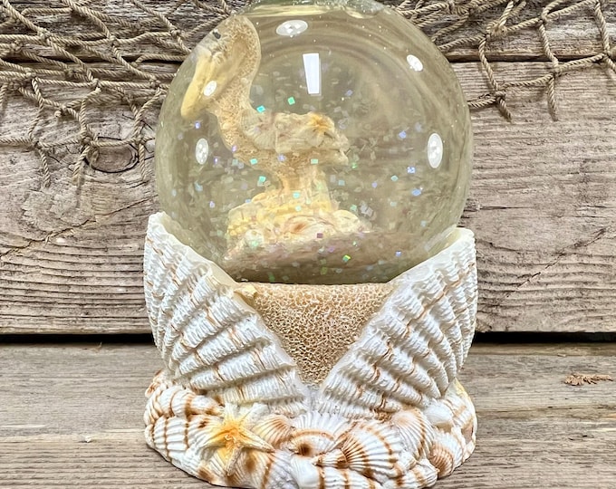 Sand and Seashells Pelican Water Globe Beach Snow Globe Coastal Decor Gift for Pelican Lover Snow Globe Collector