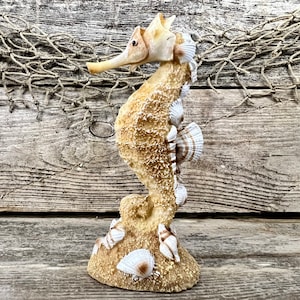 Resin Sand and Seashells Miniature Seahorse Figurine
