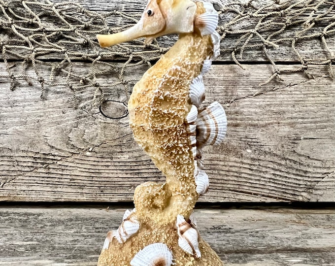 Resin Sand and Seashells Miniature Seahorse Figurine