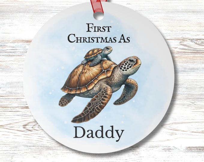 Personalized Sea Turtle First Christmas Ornament Custom Name Dad Brother Uncle Grandpa Coastal Holiday Round Christmas Gift