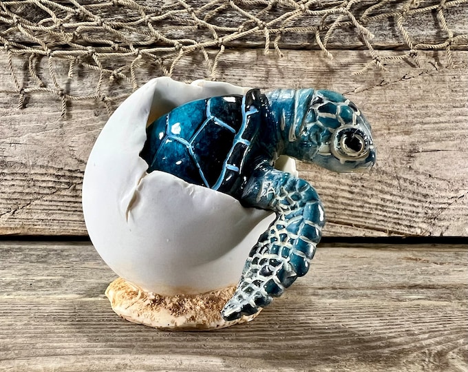 Large “Climbing” Blue Sea Turtle Hatchling Polyresin Figurine