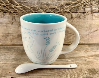 Cute Manatee Facts Coffee Tea Hot Cocoa Two-Tone Ceramic Mug with Stirring Spoon